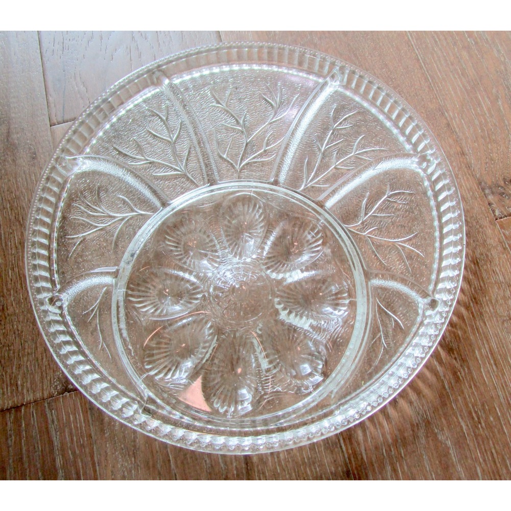 Indiana Glass Crystal Vintage Egg Hors d'Oeuvre 13" Tray Plate in Original Box - Picture 2 of 7